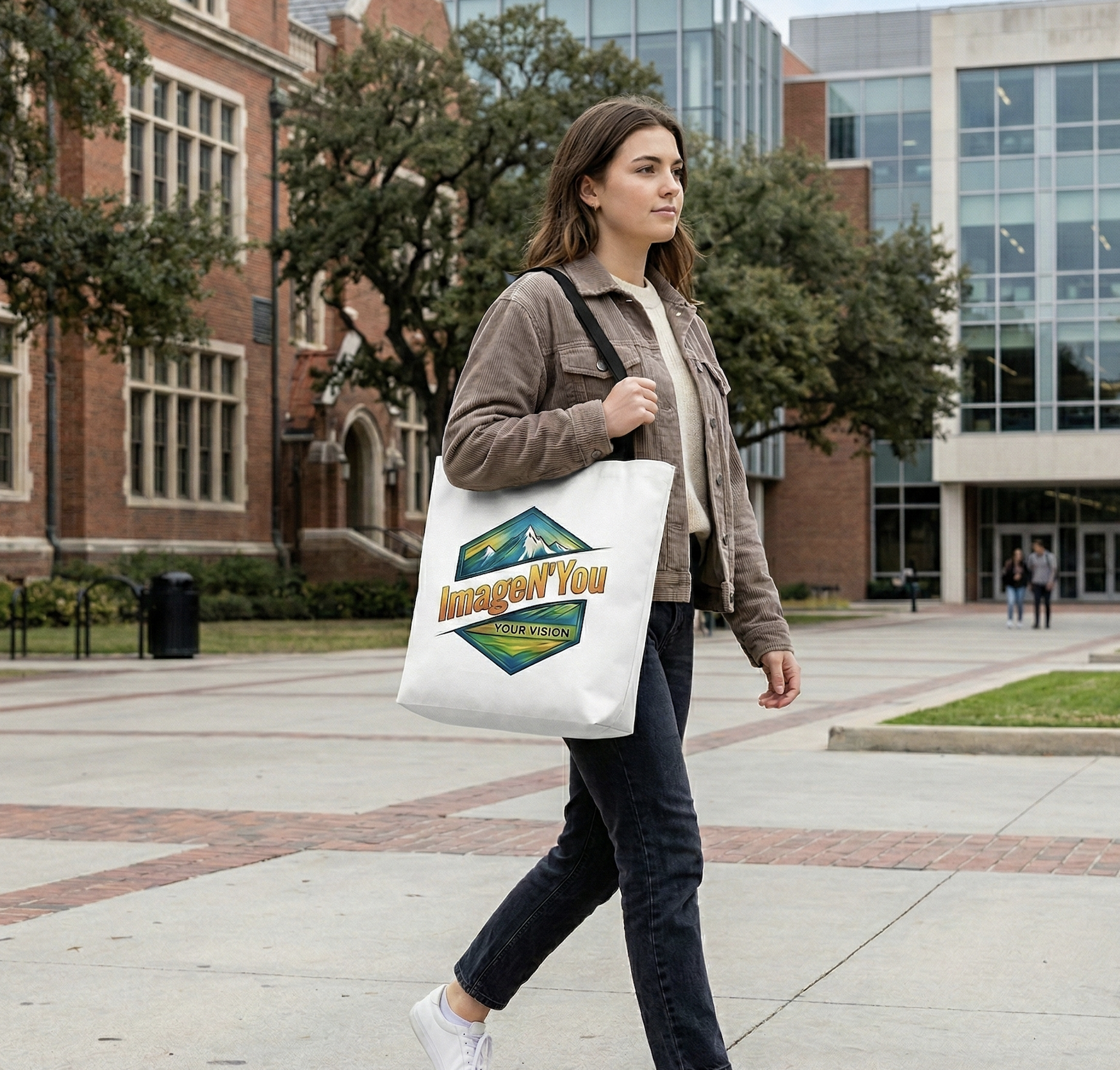 Happy woman wearing a custom ImageN'You t-shirt
